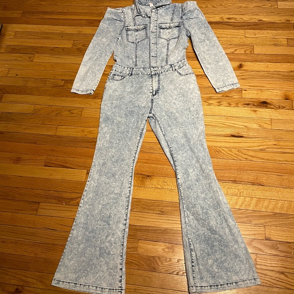 Jean Vintage y2k long sleeve Wide Flare Bootcut button western acid faded bleach - Picture 4 of 9
